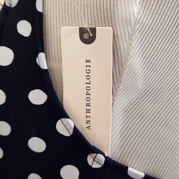 🎉HP🎉NWT Anthropologie Navy blue/white retro polka dot tie one-piece swimsuit 8 - Picture 3 of 4